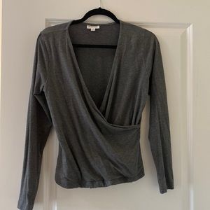 Gray Wrap-Style Long-Sleeved Top